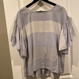LOFT blue white stripe button back tee